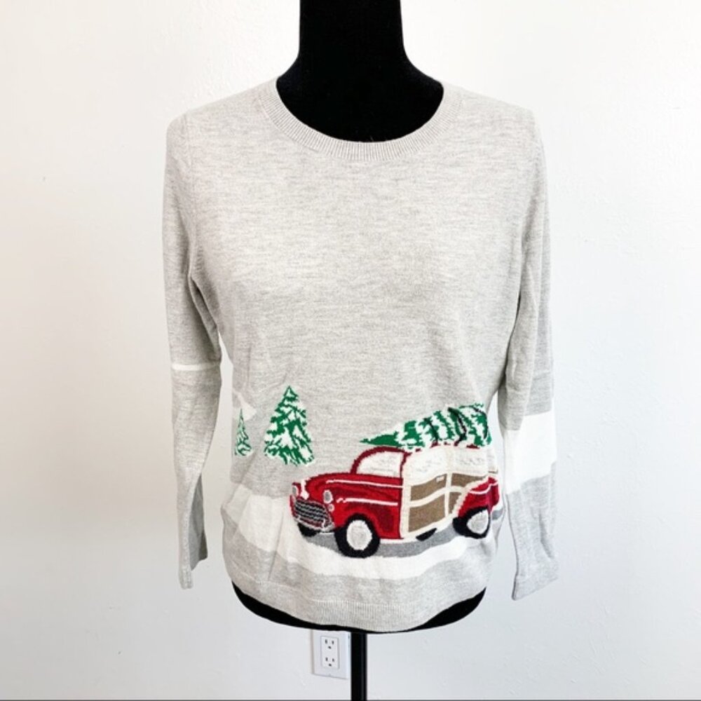Talbots Light Gray Sweater with holiday design